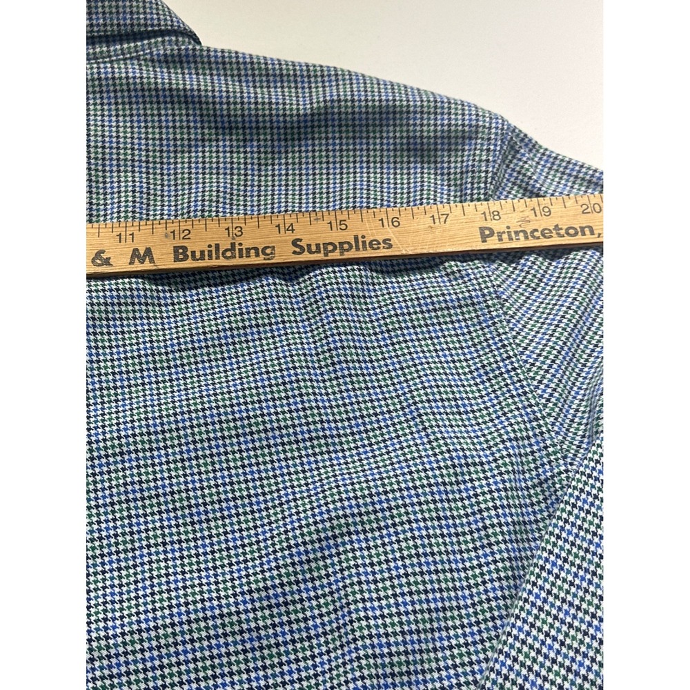LL Bean Mens Traditional Fit Houndstooth Cotton Button Down Shirt Blue Green M - Picture 7 of 9